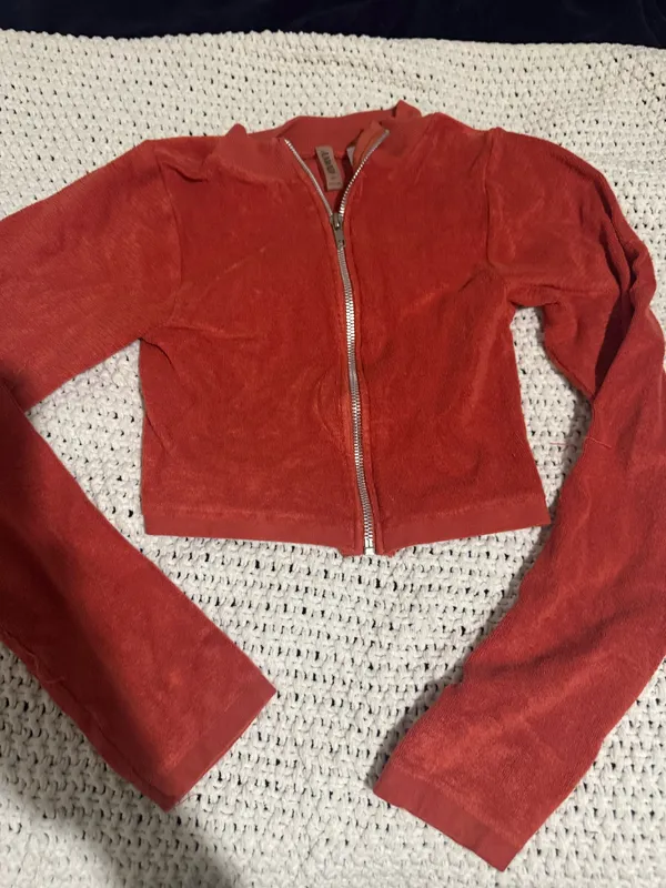Orange zip up cropped jacket top Size M - Image 2