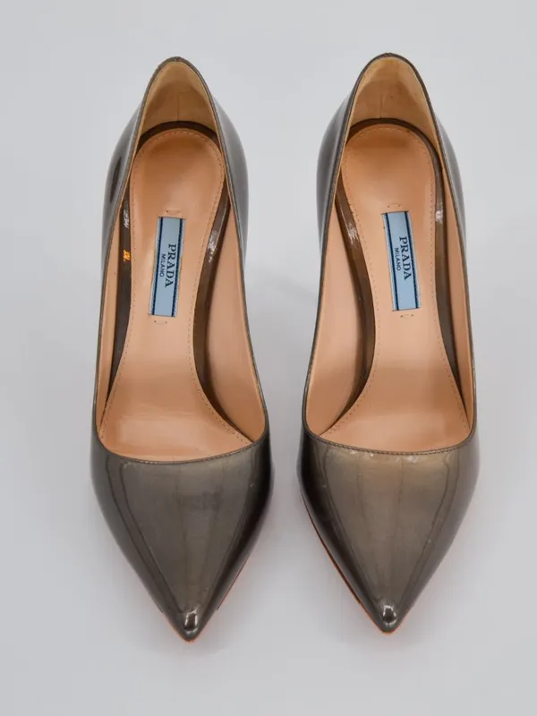 Prada Ombre Patent Leather Pointed Toe Pumps Grey Tan Bronze 37 - Image 2