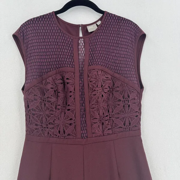 ASOS Burgundy Lace Jumpsuit Women US 6 Crochet Mesh Bodice Tapered Leg Formal - Image 3