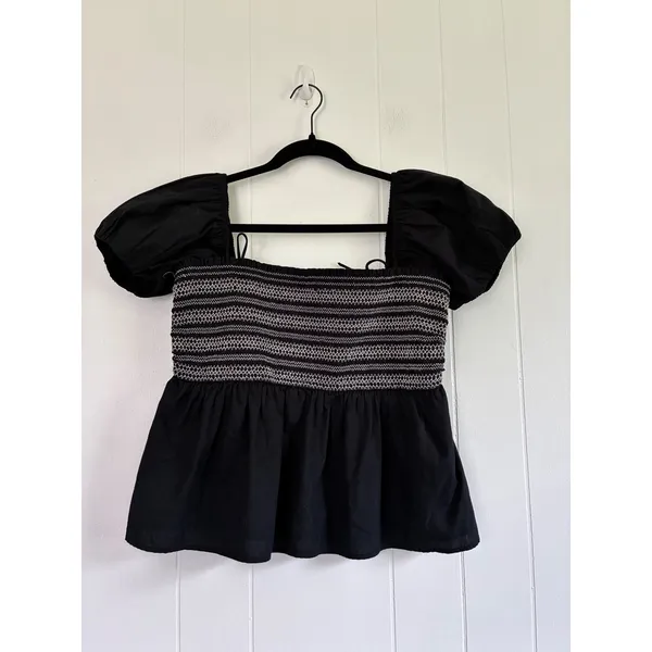 NWT Abercrombie & Fitch‎ Convertible Sleeve Smocked Black Smocked Puff Sleeve L - Image 5
