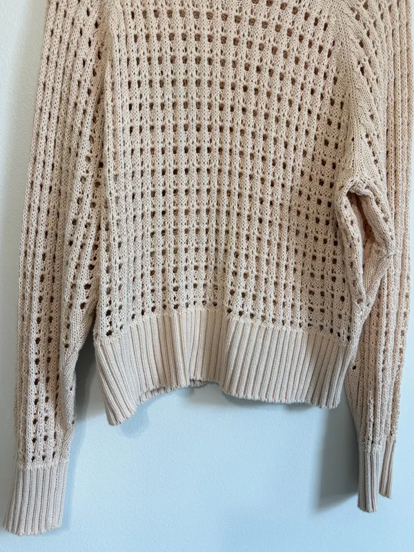 J. CREW Open Knit Sweater Large Tan Beige BZ498 Travel Coastal - Image 5