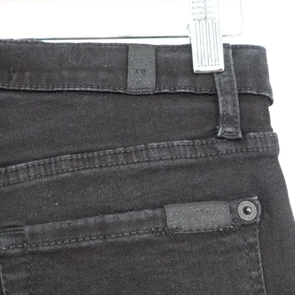 7 For All Mankind Black High Rise Flare Jeans Raw Hem Size 23 - Image 6