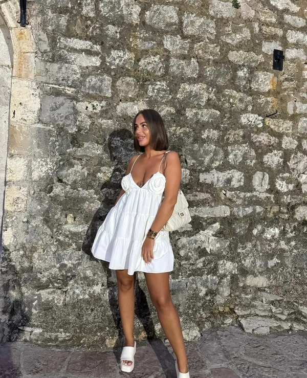 Zara dress mini Boho floral ruffle Poplin flowy cotton white summer vacation - Image 4