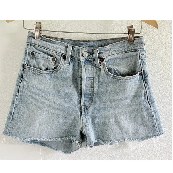 Levi’s 501 Cutoff Denim Shorts Light Wash Button Fly Raw Hem S - Image 2