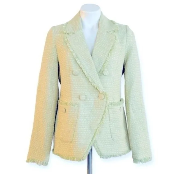 $259 NWT House of Harlow 1960 Pistachio Green Tweed Double-Breasted Blazer M - Image 2