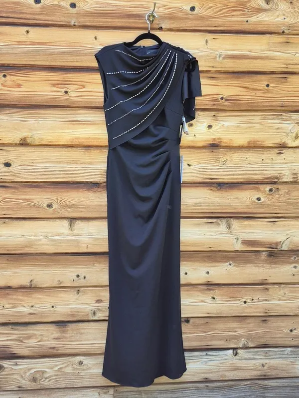 NWT Betsy & Adam Black Long Scuba Crepe Studded Dress Gown Size 8 - Image 6