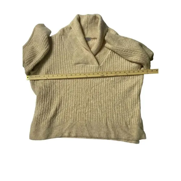 Zara Pullover Sweater Tan Size M Shawl Collar V Neck Winter Casual Work - Image 5