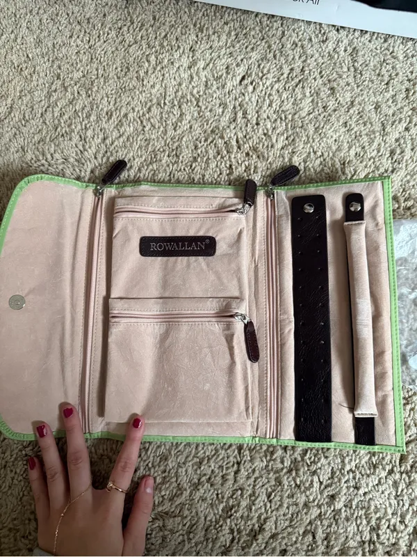 Rowallan Lime Green Travel Pouch with Brown Logo Patch Pink - Image 2