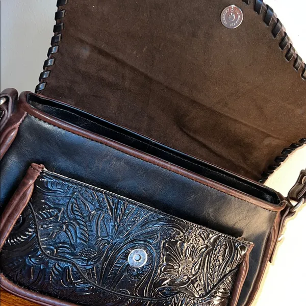 MCM Black and Brown Embossed shoulder Bag - Image 6