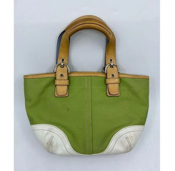 COACH Small Handbag Green White Tote Bag - Image 2