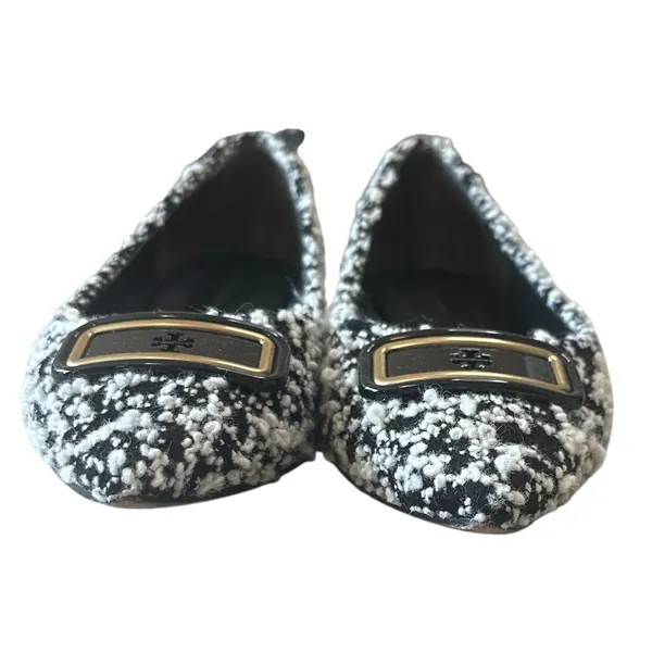 Tory Burch Georgia Boucle Tweed Pointed Toe Flats Black White 9.5 - Image 2
