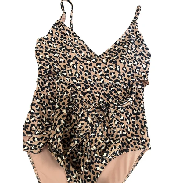 Aerie‎ Leopard Print Wrap One Piece Swimsuit Full Coverage Size Medium - Image 6