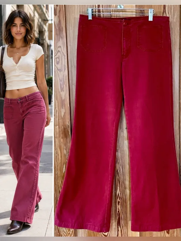 Vntg Y2K Abercrombie Low Rise Flare Patch Pocket Pants Sz 16 Modern M 8-10 💛🍄 - Image 2