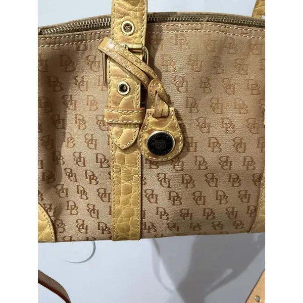 Vtg Dooney‎ & Bourke Y2K Satchel Handbag Monogram Canvas Croc Embossed Trim F - Image 7