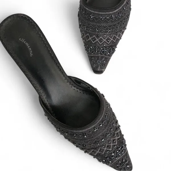 2000s Y2K Whimsygoth Romantic Coquette Black mules kitten heels - Image 3