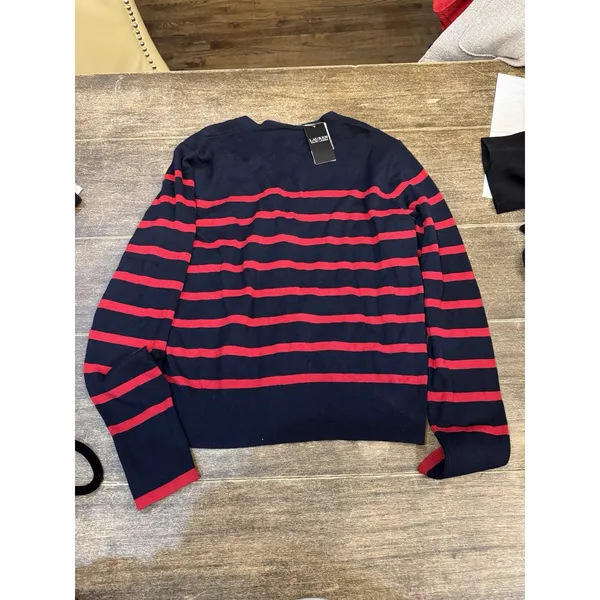 Lauren Ralph Lauren Women Striped Cotton Cardigan Sweater Navy/Red Size Large - Image 3