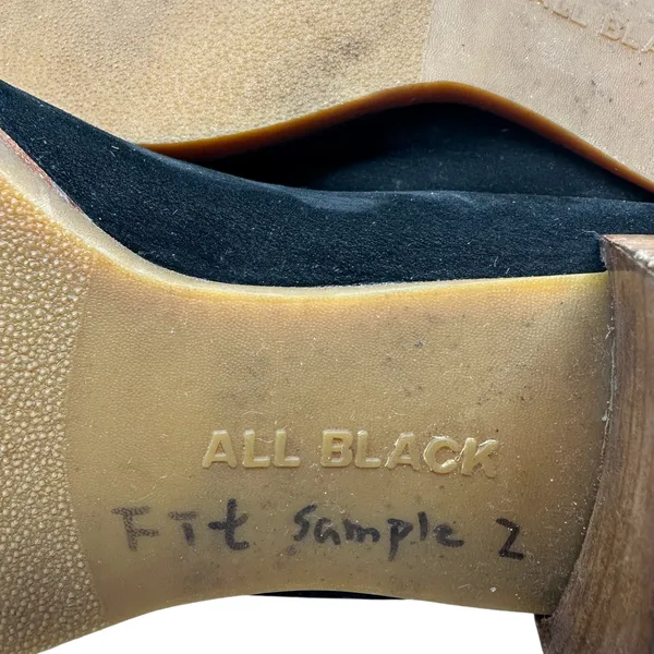 All Black Mules Heel Collapsible Back Slip On Suede Leather Black‎ Blue Sample - Image 14