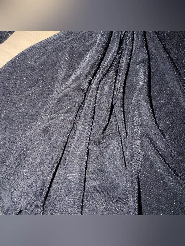 Onyx Nite XL Black Metallic Shimmer Open Front Ruffle Hem Cover Up Cardigan - Image 5