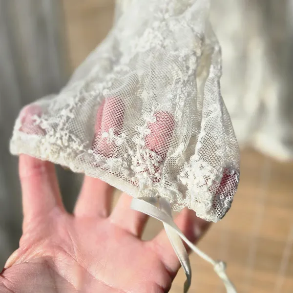 Ivory Lace Sheer Top Long Sleeve M - Image 4