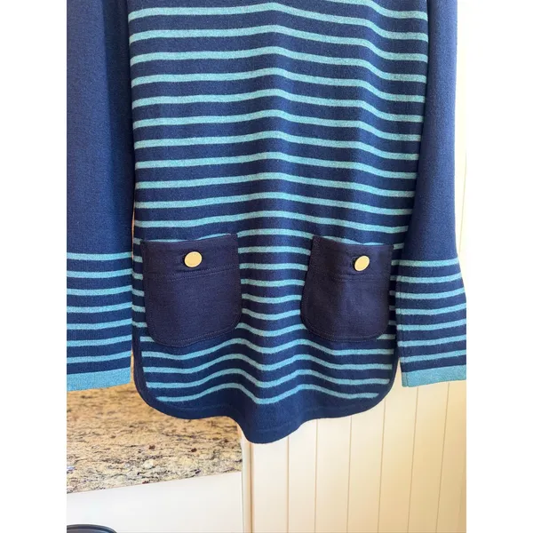 Tory Burch Wool Cashmere Blend Tunic Sweater XS Navy Stripe Pockets 50123142 - Image 12