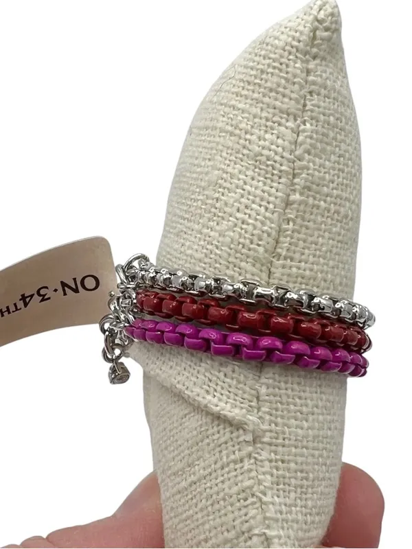 NWT On 34th 3 Piece Enamel Coated Link Bracelets Red - Image 5