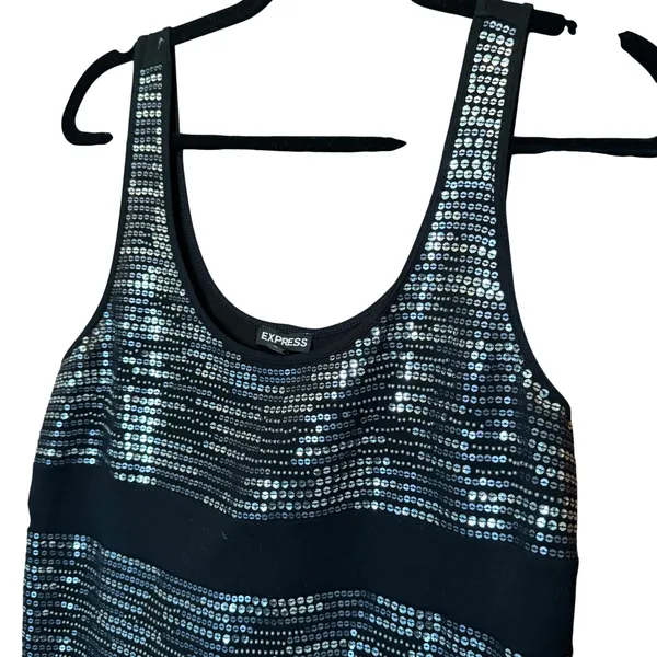 Y2K Indie Sleeze Glam Express Sequins Beaded Tank Top M Going Out Metallic Disco - Image 3
