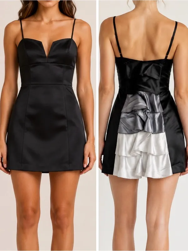 Forever 21 Y2K Black Satin Cutout Back Ruffle Homecoming Cocktail Mini Dress - Image 2