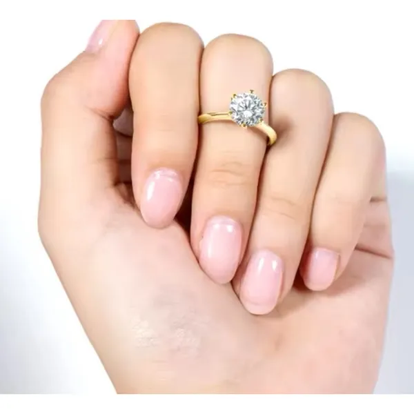 Boutique NEW 2 Ct Solitaire Simulated Diamond 14k Gold Plated S925‎ Engagement Ring - Image 5