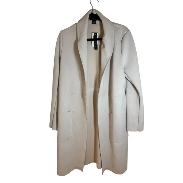 New! Joan Vass Faux‎ Leather Open Front Drape Collar Coat L - Image 3