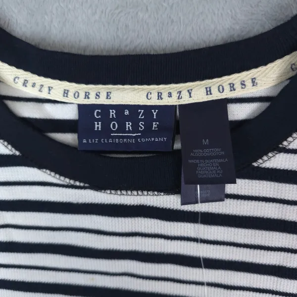 Crazy Horse Striped Waffle Knit Thermal Shirt Women Medium Navy Blue White - Image 5