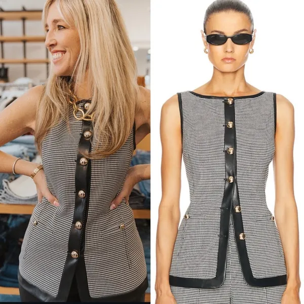 Simkhai Cressida Sleeveless Button Down Top Black White Check Size 2 NWT - Image 3