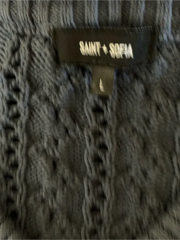 Saint‎ Sofia Organic Cotton Cable Knit Sweater Blue Minimalist Coastal L - Image 3