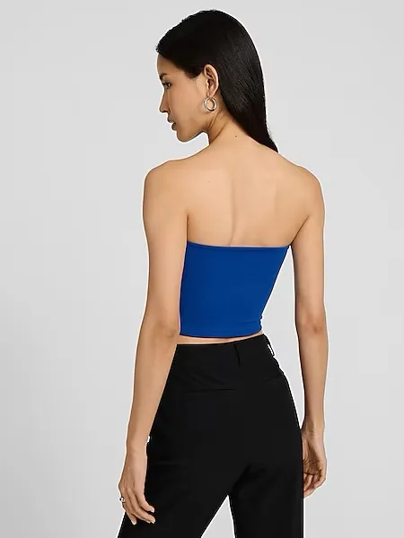Express Royal Blue Strapless Tube Crop Top - Image 2