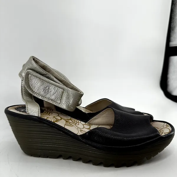 Fly London Yula Peep Toe Platform Wedge Heel Ankle Strap Patent Leather Purple 8 - Image 3