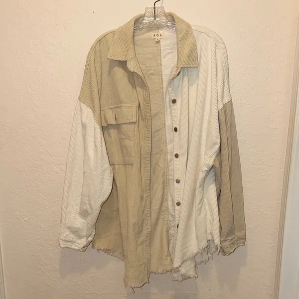 POL color block corduroy Shacket jacket shirt jacket with raw hem - Image 2