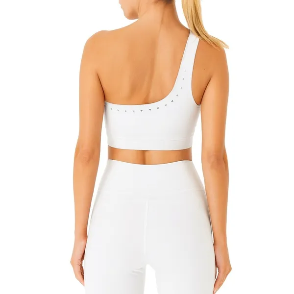 GIGI C Jacqui Sports Bra Women's Medium White One Shoulder Cutout Asymmetrical - Image 2