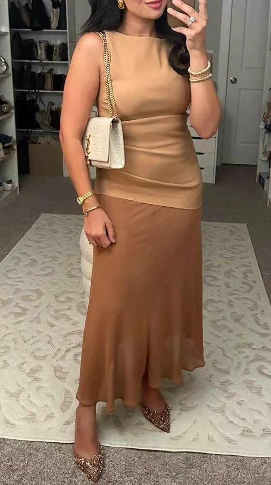 Zara NWT asymmetrical tan ruched gathered stretchy top - Image 3