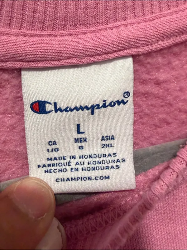 Champion Pink Crewneck Sweatshirt Women’s Large Logo Pullover Fleece Athleisure - Image 2
