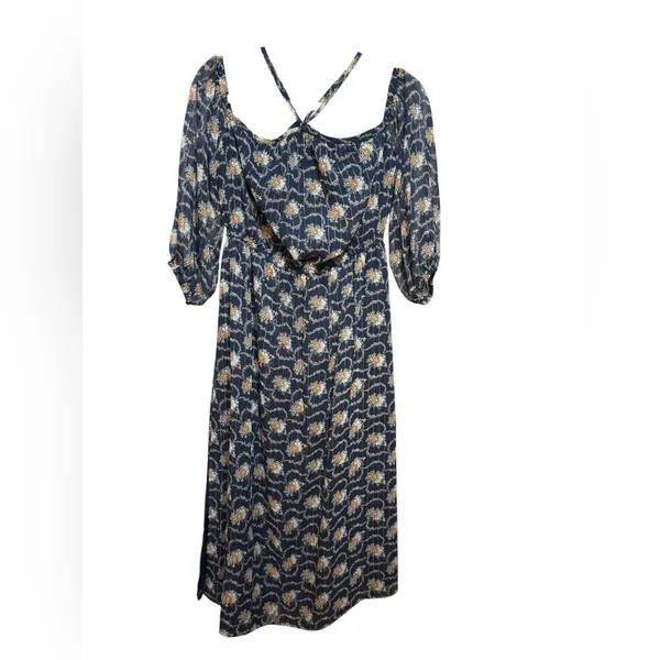 Club Monaco Tansa Dress in Deep Sapphire Blue Floral Metallic‎ Pattern Sz 2 - Image 6