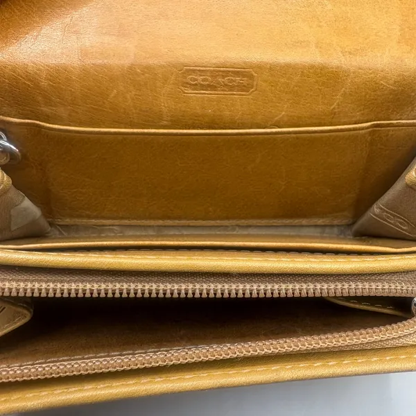 VTG Coach Leatherware Wallet Cardholder‎ Tan Zip Trifold Carabiner Y2K - Image 8