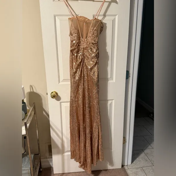 Strapless Gold‎ Embellished Gown By Ladivine CD3936 Size 4 - Image 7
