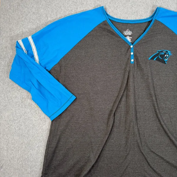 Carolina Panthers Majestic Raglan Tee Shirt Women's 2X Blue Gray NFL Long Sleeve - Image 2