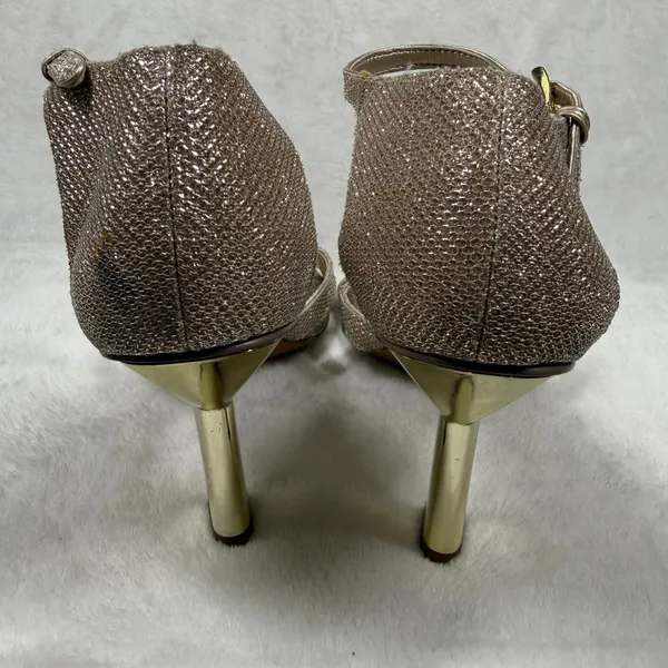 Franco Sarto Rania2‎ Champagne Gold Glitter Square Toe Flare Heel Sandals 7M - Image 5