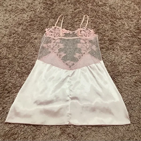 Y2K Pink Fairy Coquette Dollette Feminine Romantic Mesh Lace Dainty Mini Slip M - Image 3
