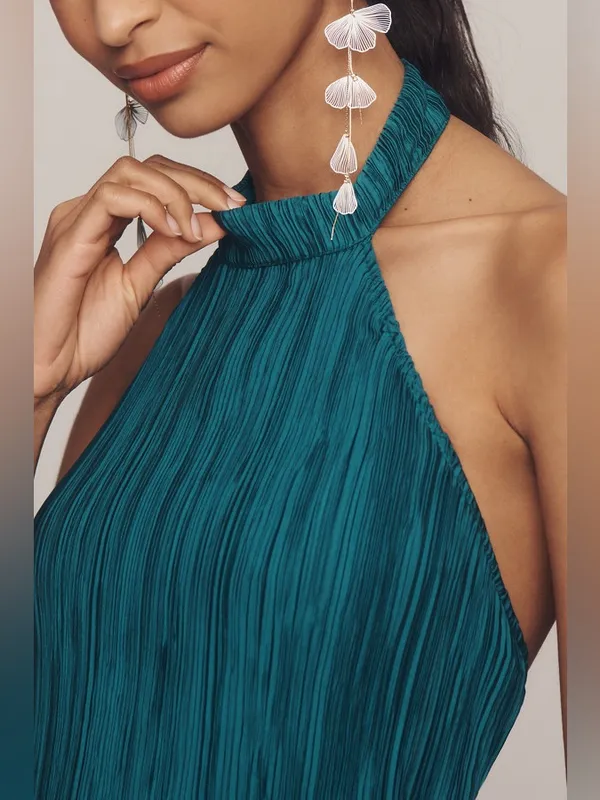 Anthropologie Teal Halter Plissé Playsuit Romper‎ Size 6 - Image 8