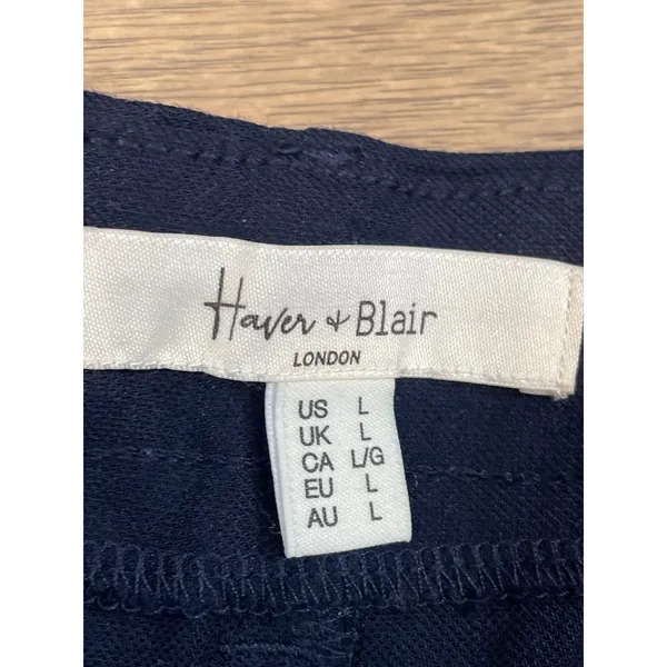 Haver + Blair Pants Size L Navy Wide Leg Tailored Flat Front Pocket Trousers - Image 8