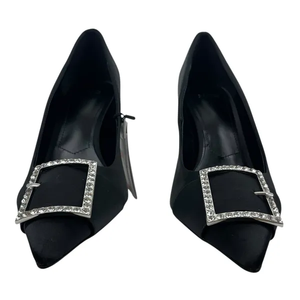 Mango Satin Pointed Toe Heel Pump with Buckle Black Size 37/ 6.5 - Image 6