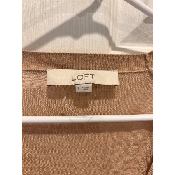 Ann Taylor LOFT Womens Large‎ Tan Mixed Media Button Front Cardigan Sweater - Image 4
