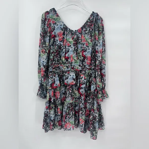 Cinq à Sept Women's Lewis‎ Long Puff Sleeves Floral Georgette Mini Dress Blue 0 - Image 5