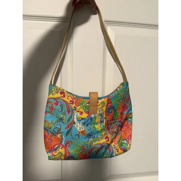Lauren Ralph Lauren Colorful Floral Paisley Handbag Purse Teal Turquoise - Image 2